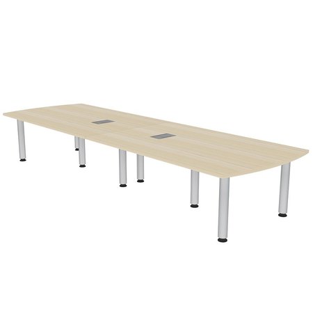 SKUTCHI DESIGNS 10Ft Powered Arc Rectangle Conference Table with Silver Post Legs, 10 Person Table, Maple H-AREC-46119PT-08-EL